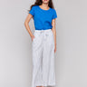 Linen blend pants with blue stripes and wide leg fit by Charlie B.