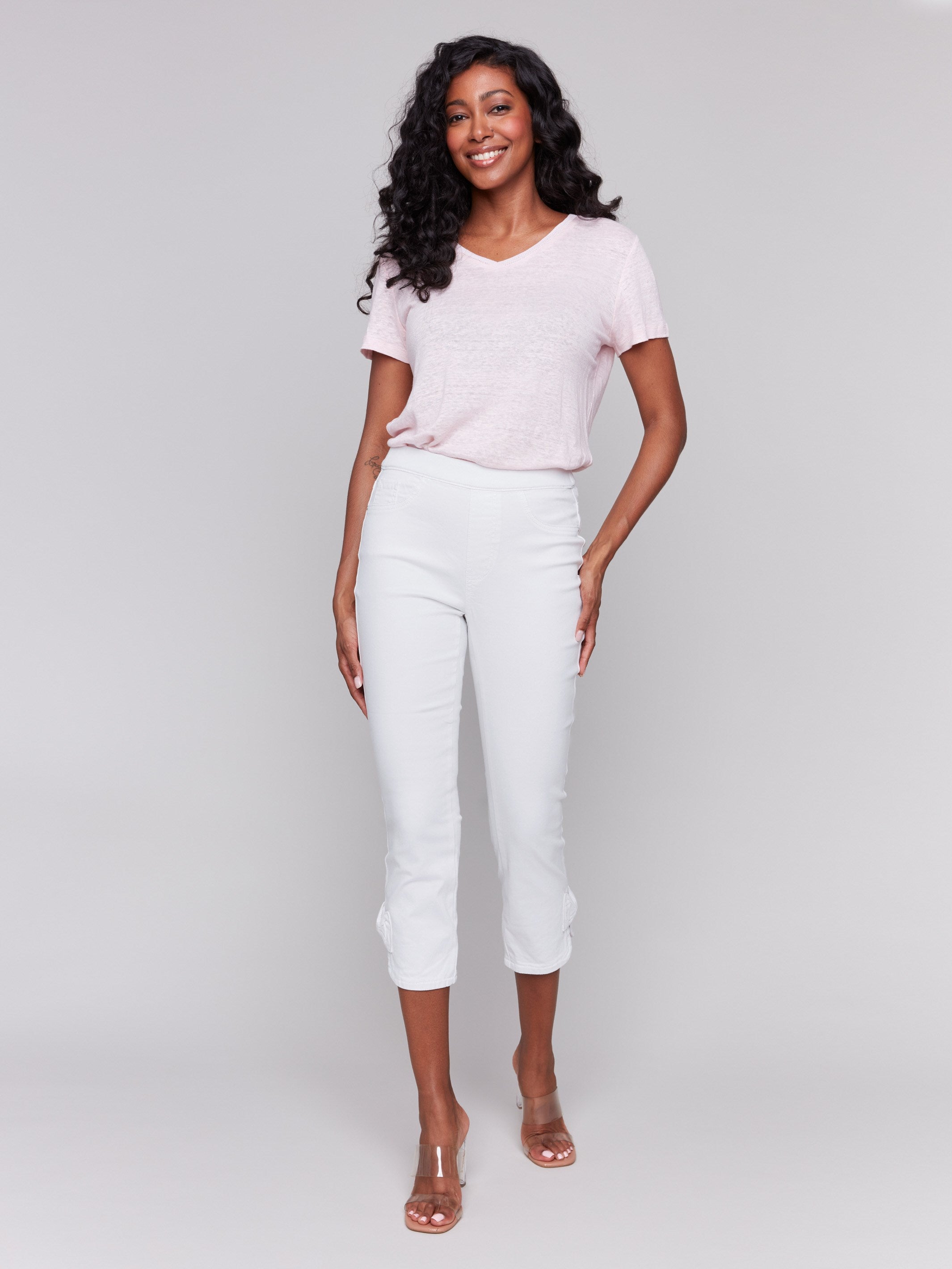 White twill pants with a slim leg design, ideal for any occasion by Charlie B.