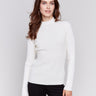 Ecru ribbed knit sweater with a mock neck and long sleeves by Charlie B.