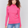 Magenta pink ribbed knit sweater with a mock neck and long sleeves by Charlie B.