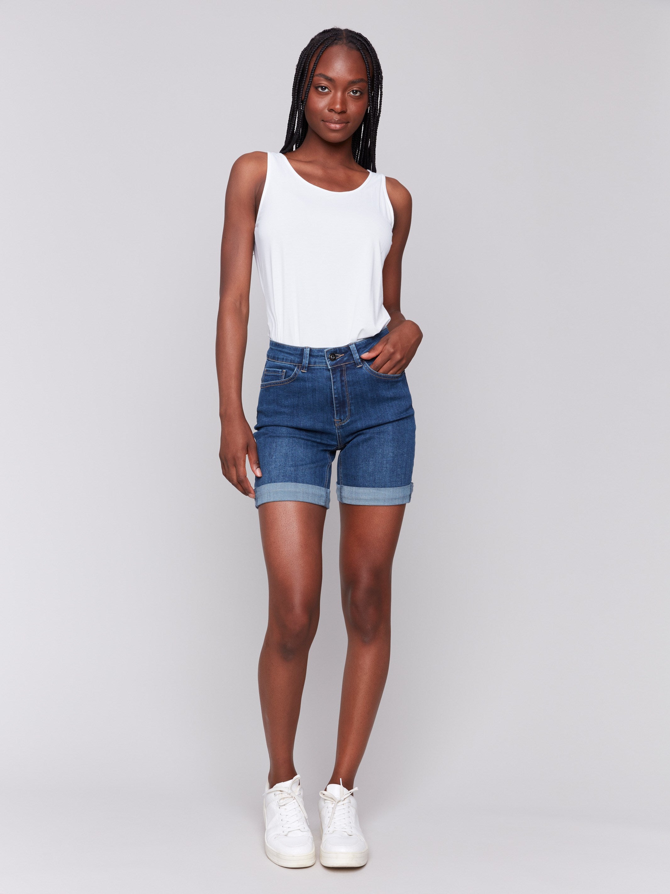 Denim shorts with regular rise and rolled cuffs, perfect for casual outings by Charlie B.