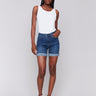 Denim shorts with regular rise and rolled cuffs, perfect for casual outings by Charlie B.