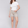 Greige shorts with a regular rise and stretch twill fabric by Charlie B.