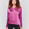 Mulberry satin and jersey top featuring V-neck design and long sleeves by Charlie B.