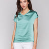 Lilypad satin V-neck top with dolman sleeves by Charlie B.