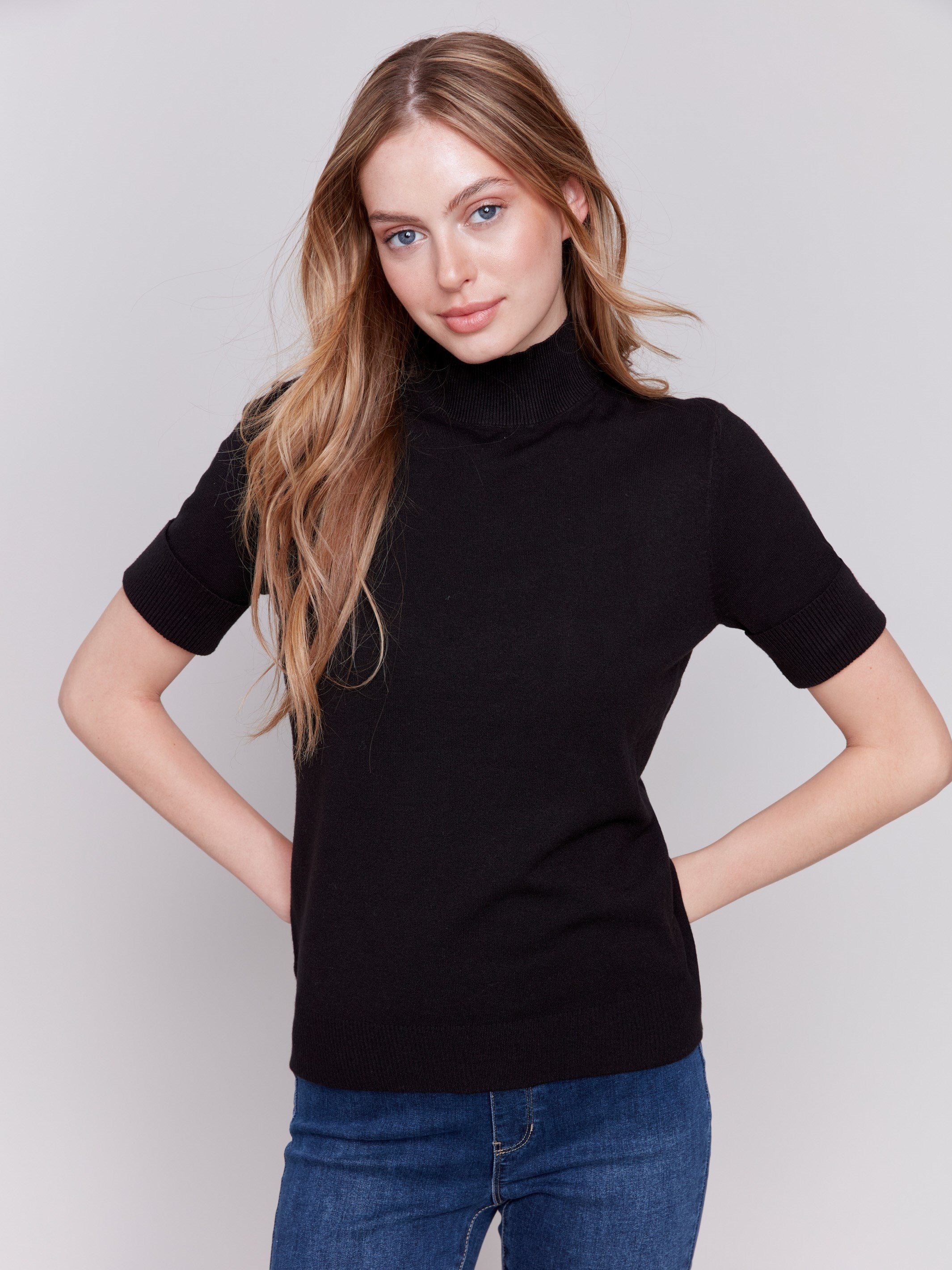 Black short sleeve mock turtleneck womens hotsell