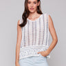 White crochet top with a round neckline by Charlie B.