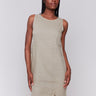 Knee length celadon linen blend dress with a chic touch by Charlie B.