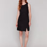 Black linen blend dress with a knee-length cut by Charlie B.