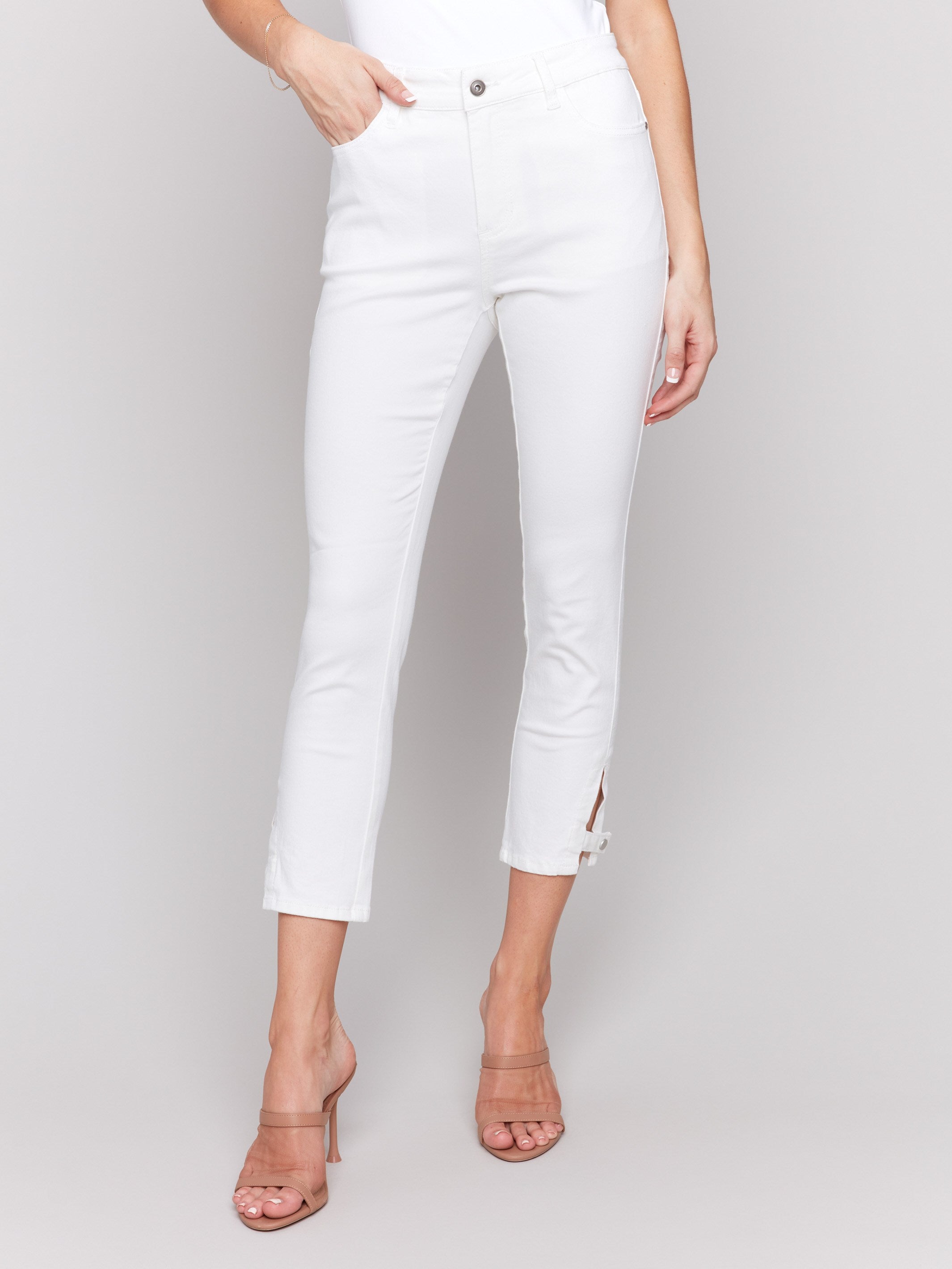 Slim cropped pants in stretch twill fabric for comfort and style by Charlie B.