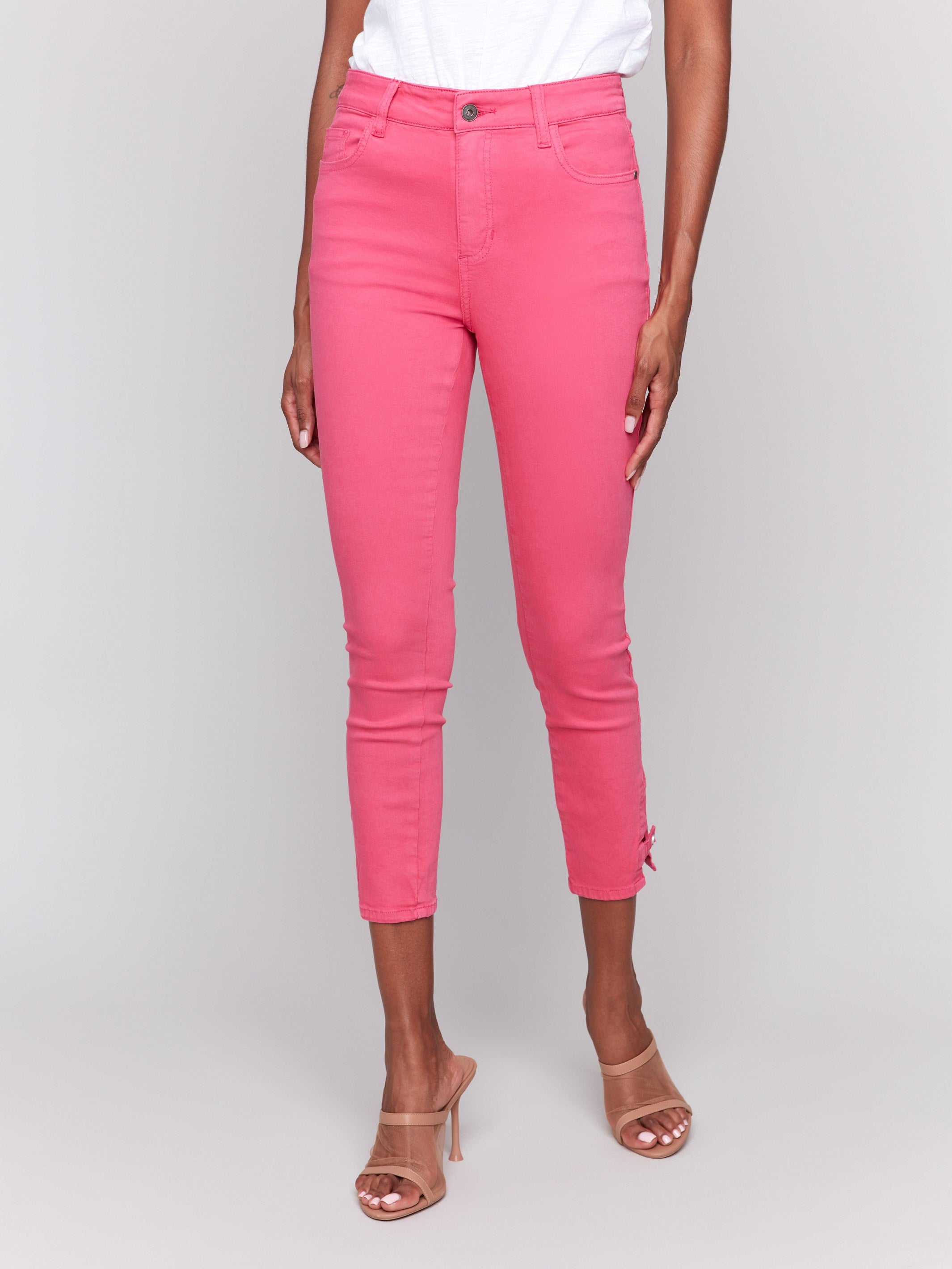 Cropped pink twill pants with regular rise by Charlie B.