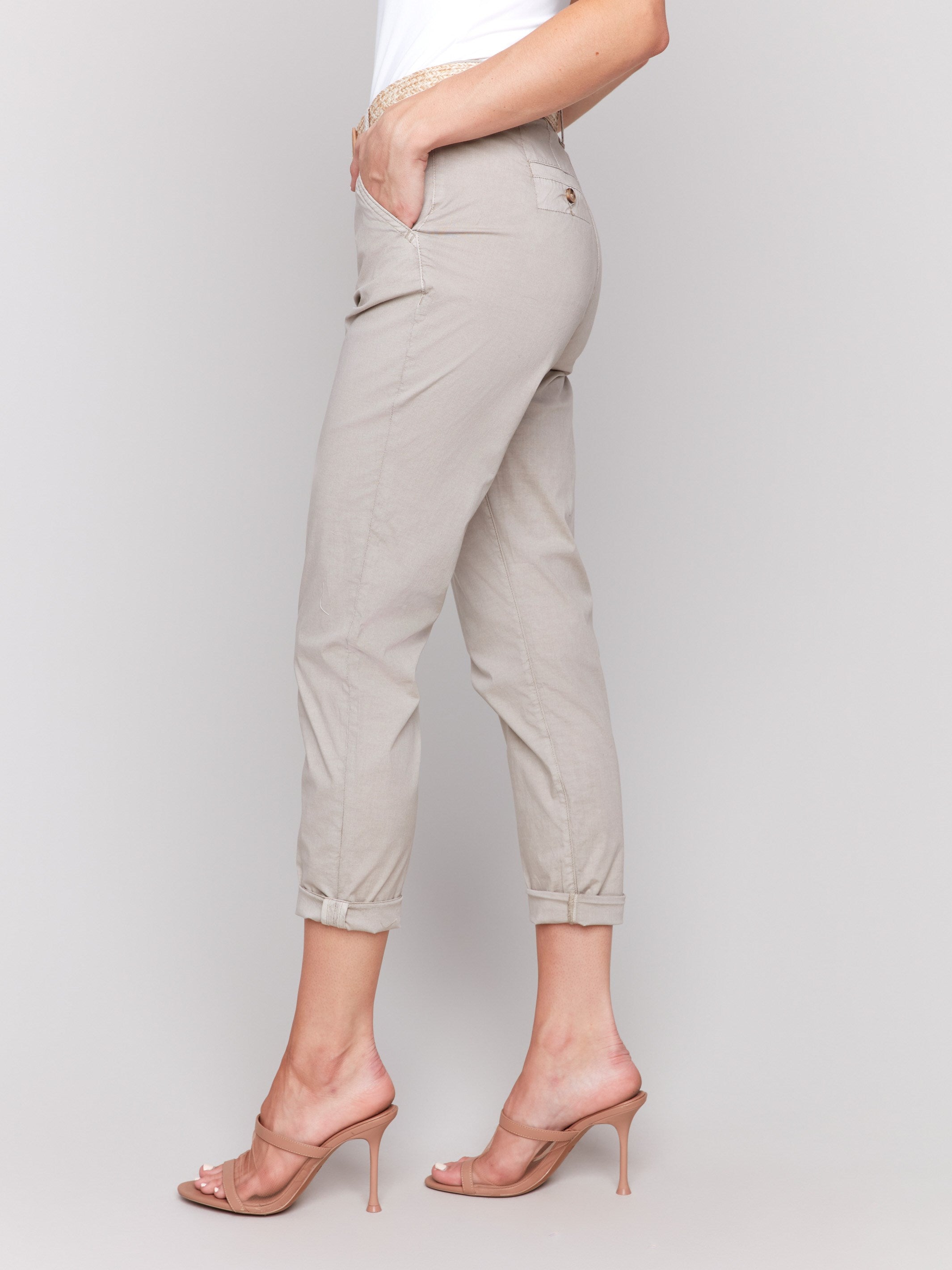 Greige pants featuring a regular rise and stylish cuffed hem by Charlie B.