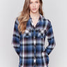 Soft plaid button-down shirt in frost color with front chest pockets and long sleeves by Charlie B.