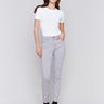 Women's soft skinny jeans in a soft grey color with a regular rise and five-pocket design by Charlie B.