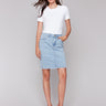 Denim skort featuring a slim fit and stretch material by Charlie B.