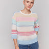 Sweater featuring pastel stripes and a crew neckline by Charlie B.