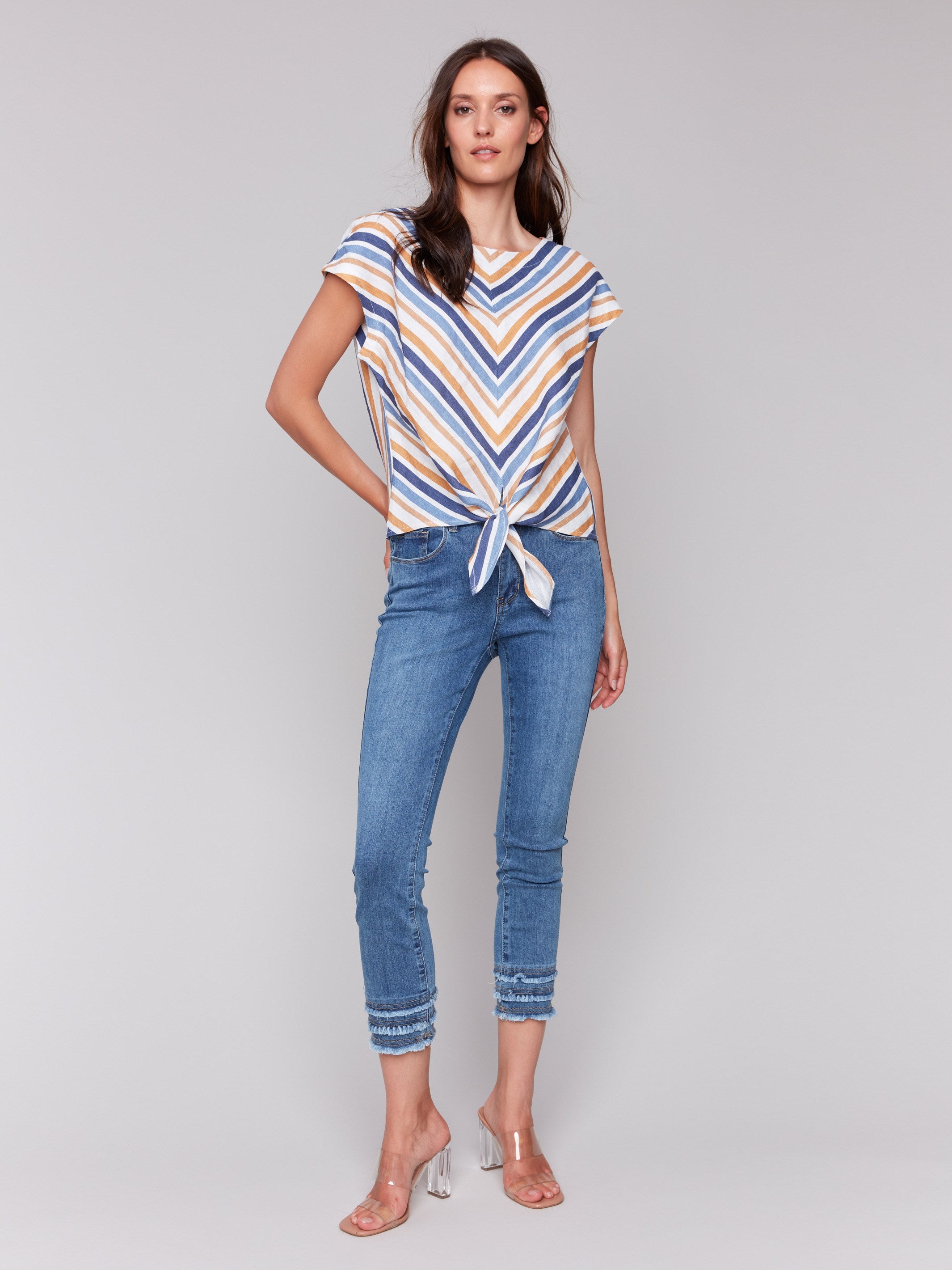 Linen blouse featuring a chic tie-front detail by Charlie B.