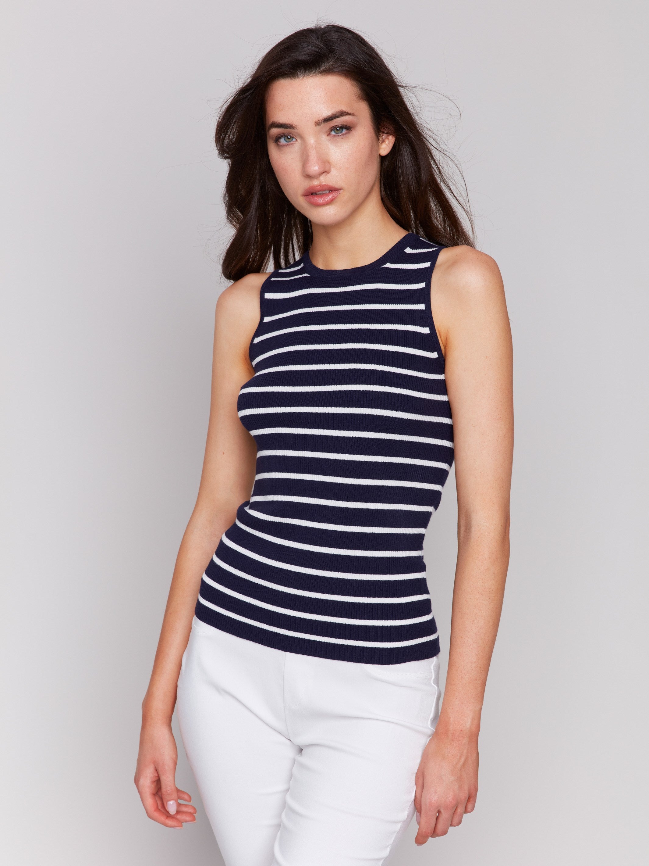 Navy and white striped top with slim fit by Charlie B.