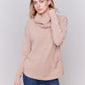 Heather truffle round hem sweater with a removable scarf and front pockets by Charlie B.