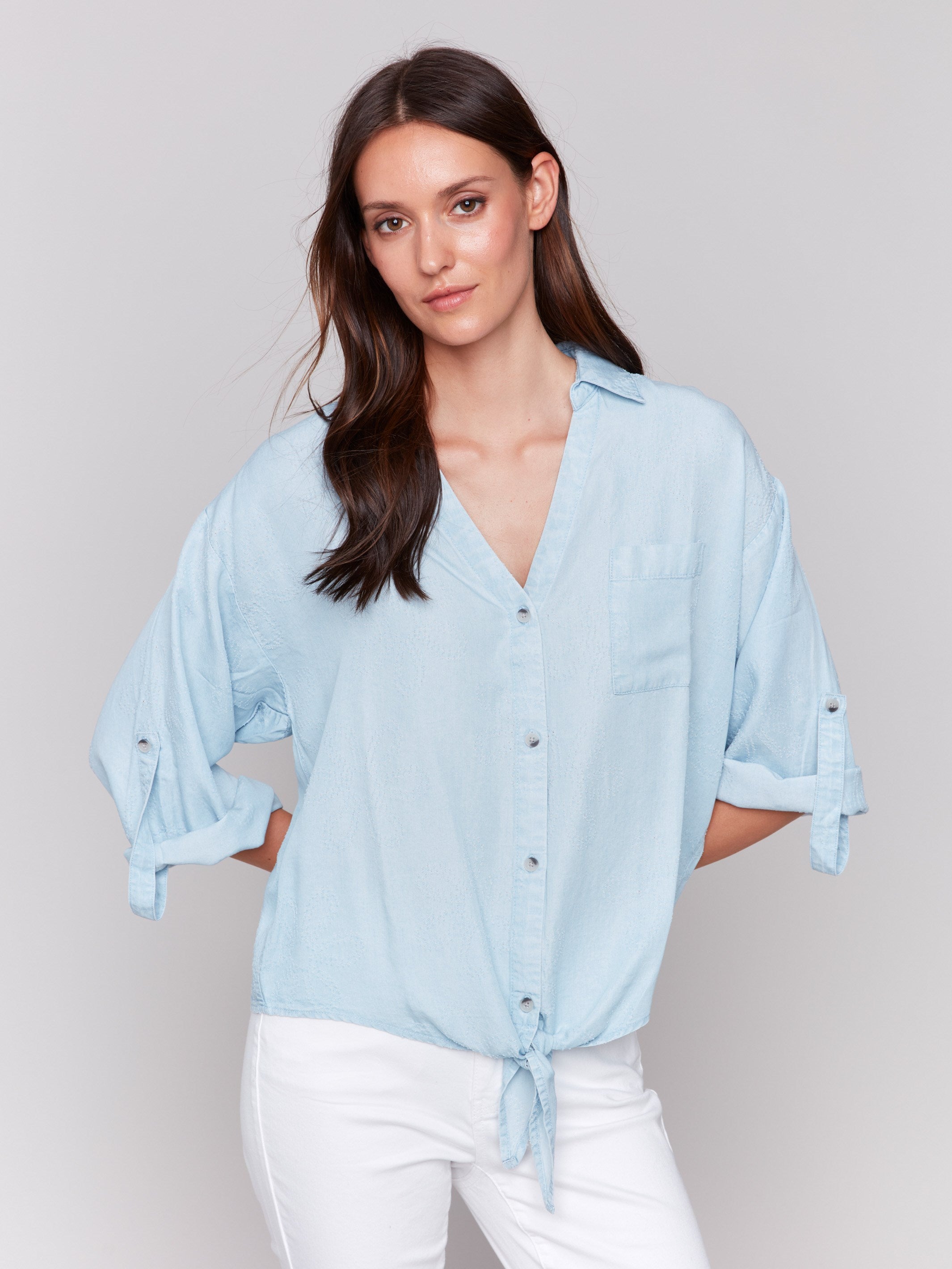 Chambray blouse with a stylish shirt collar by Charlie B.