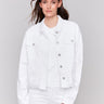 White twill jacket with classic collar and eyelet embroidery, featuring chest pockets by Charlie B.