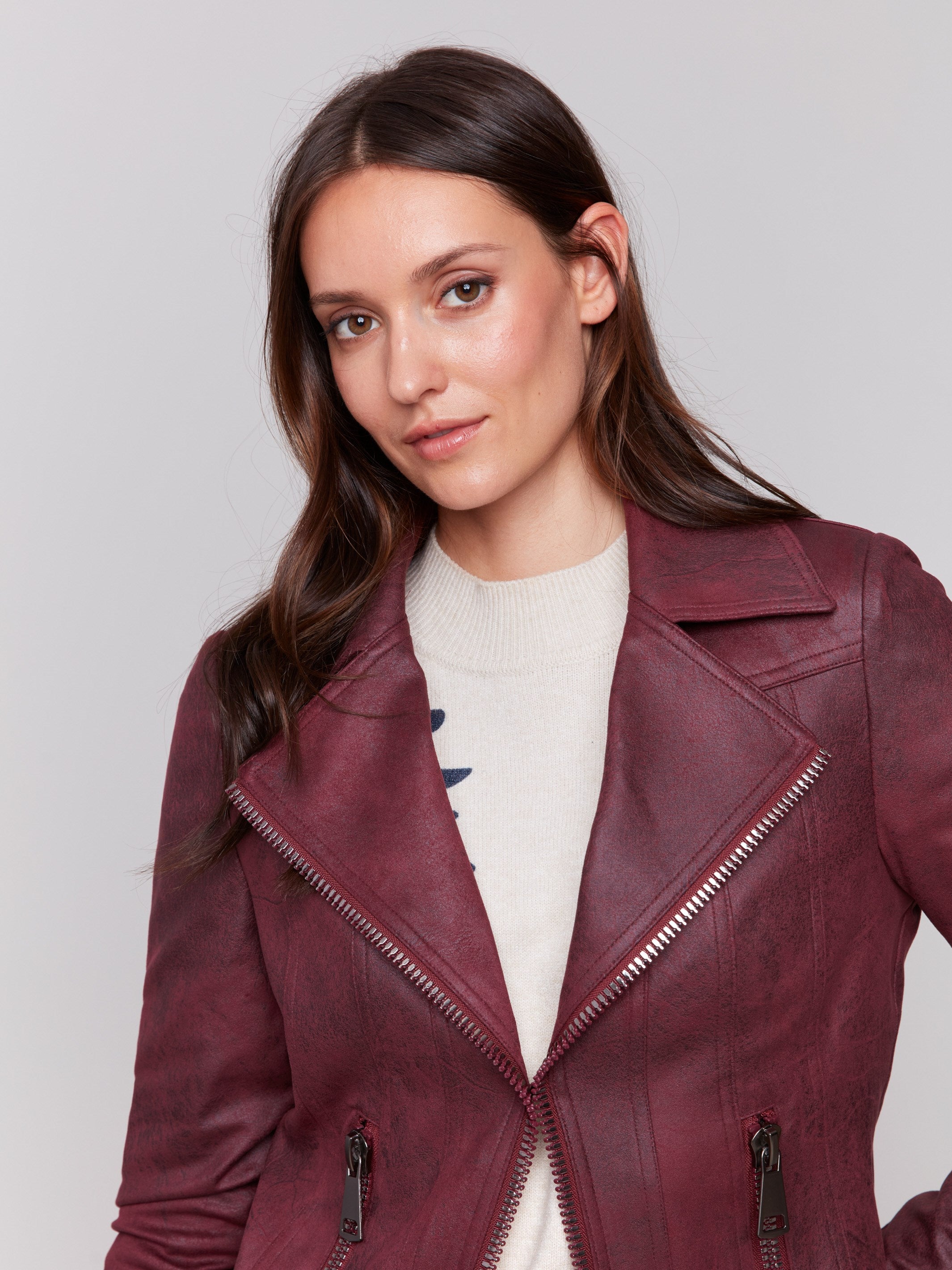 Women s Faux Leather Perfecto Jacket Cabernet Charlie B