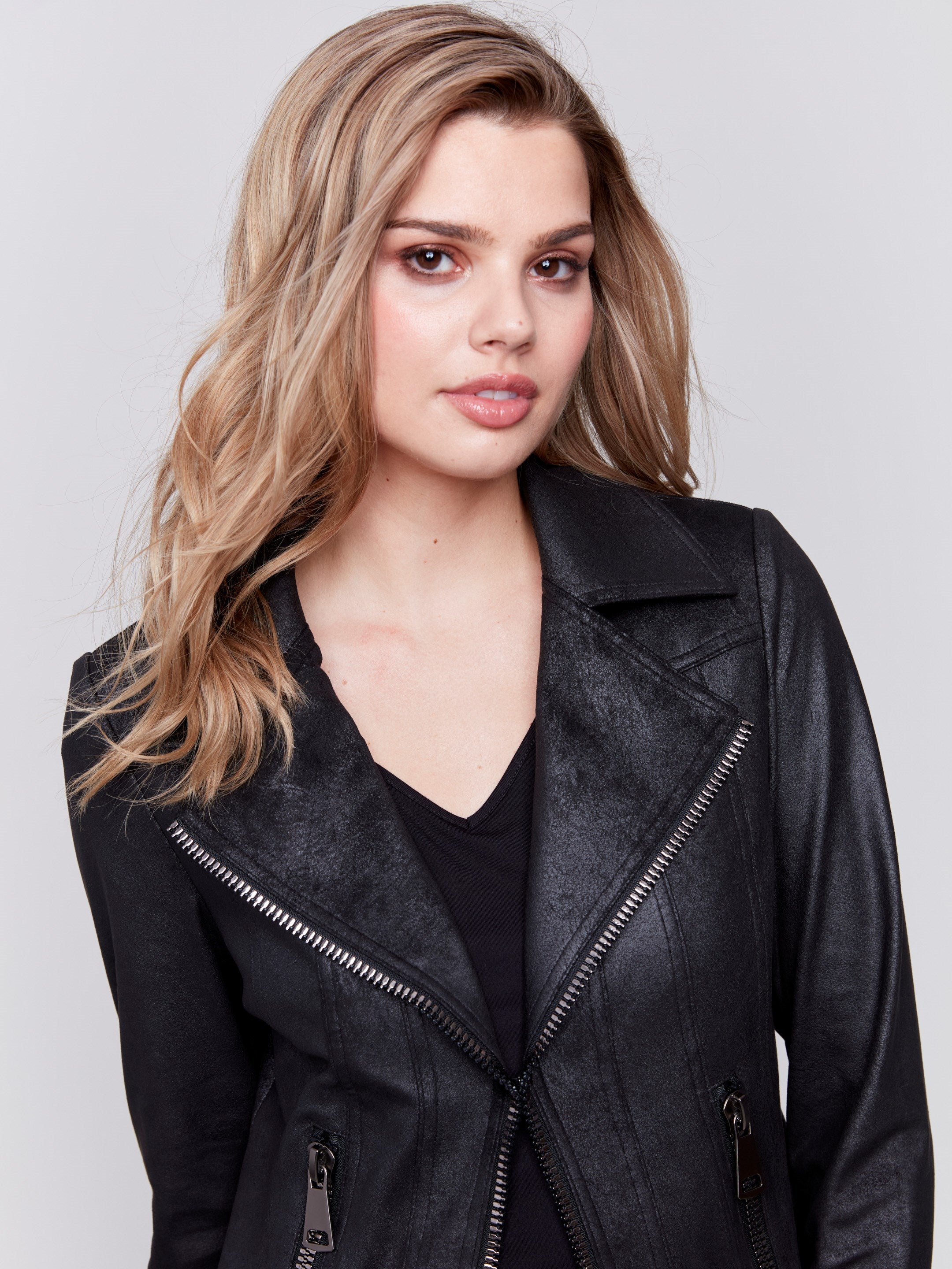 Women s Faux Leather Perfecto Jacket Black Charlie B