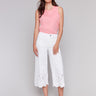 White jeans with a wide-leg design, featuring two front pockets by Charlie B.