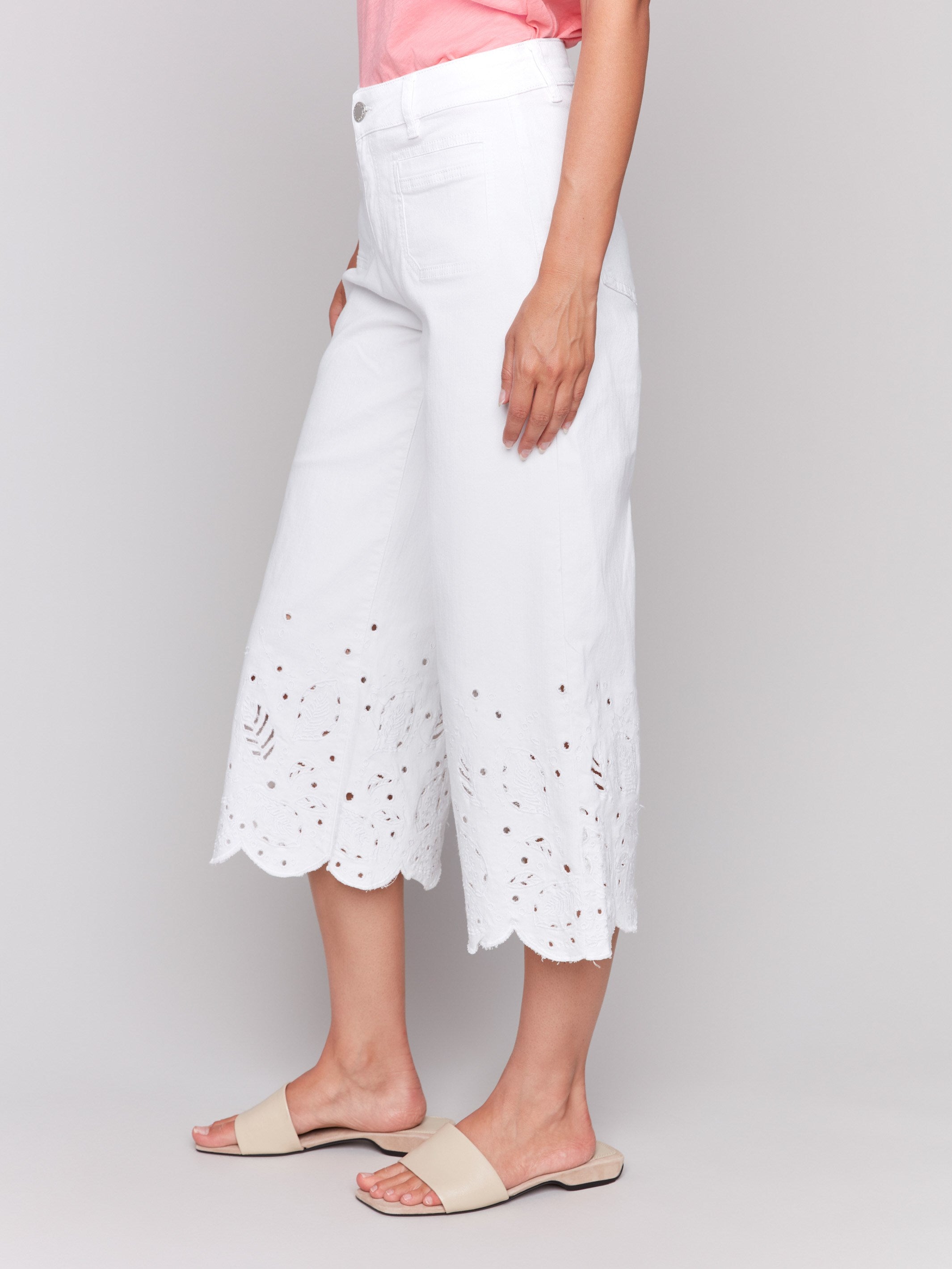 Stretch twill white jeans offering comfort and a chic look by Charlie B.