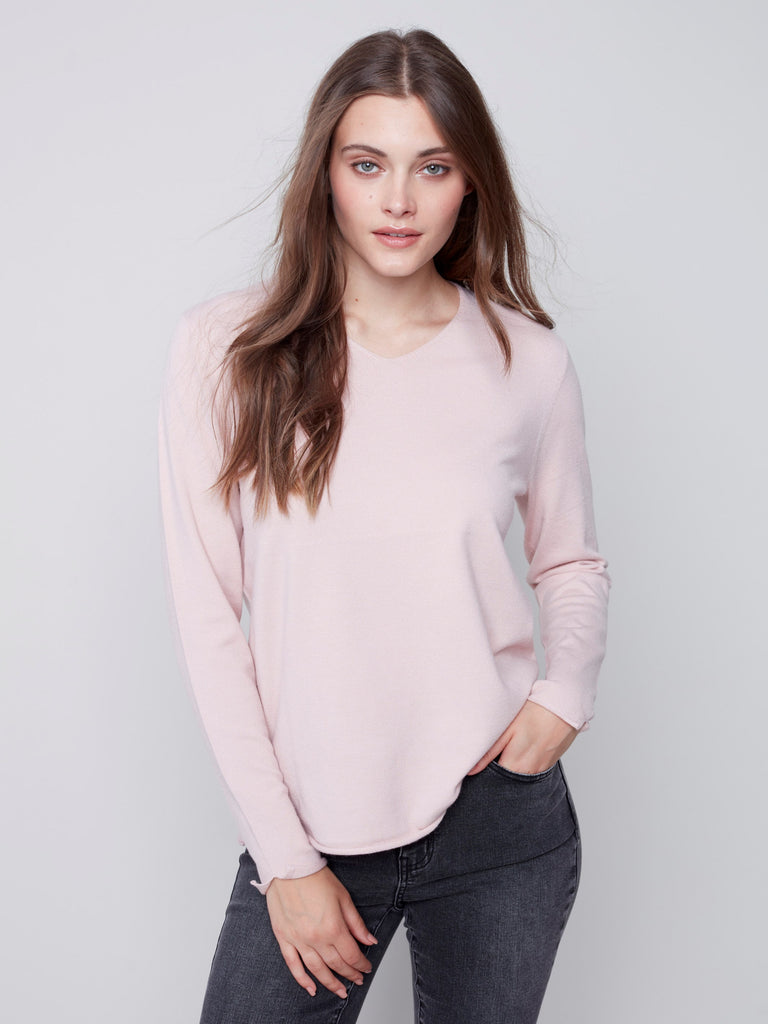 Basic V-Neck Sweater - Powder