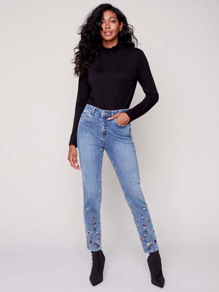 Charlie B - Skinny Jeans with Embroidered Scalloped Hem - Castles