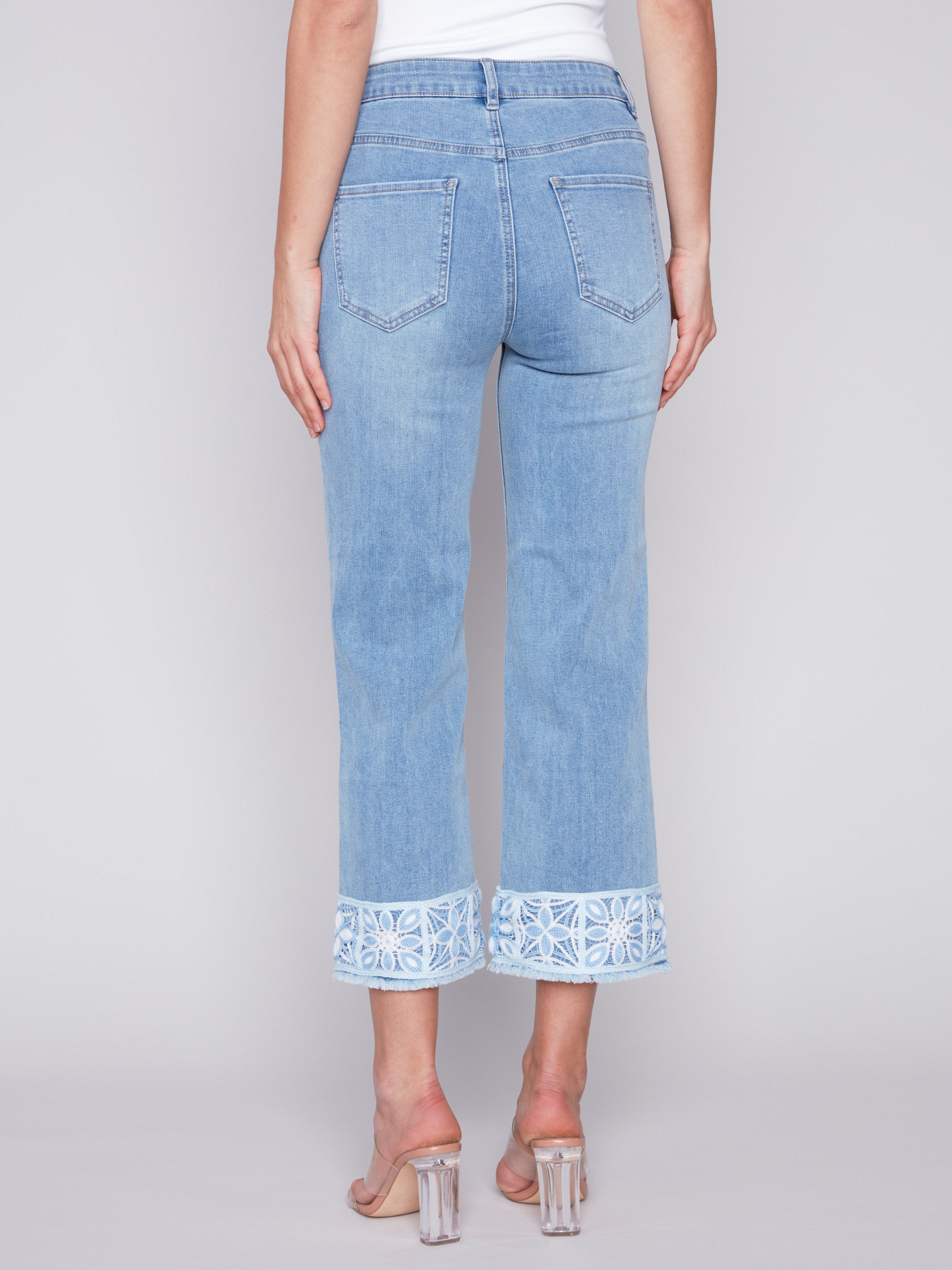 Ankle-Length Pants with Embroidered Hem