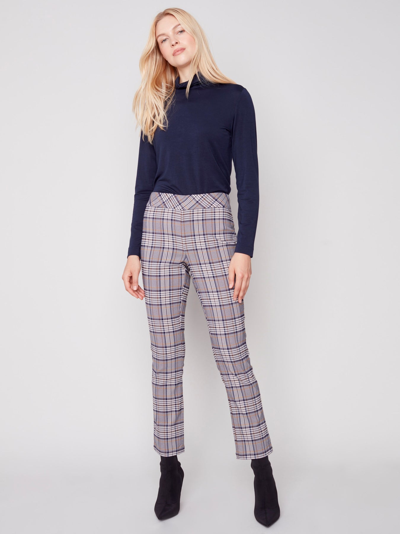 CWB Women's Plaid Pull on Pants | Navy Blue | Charlie B, 8