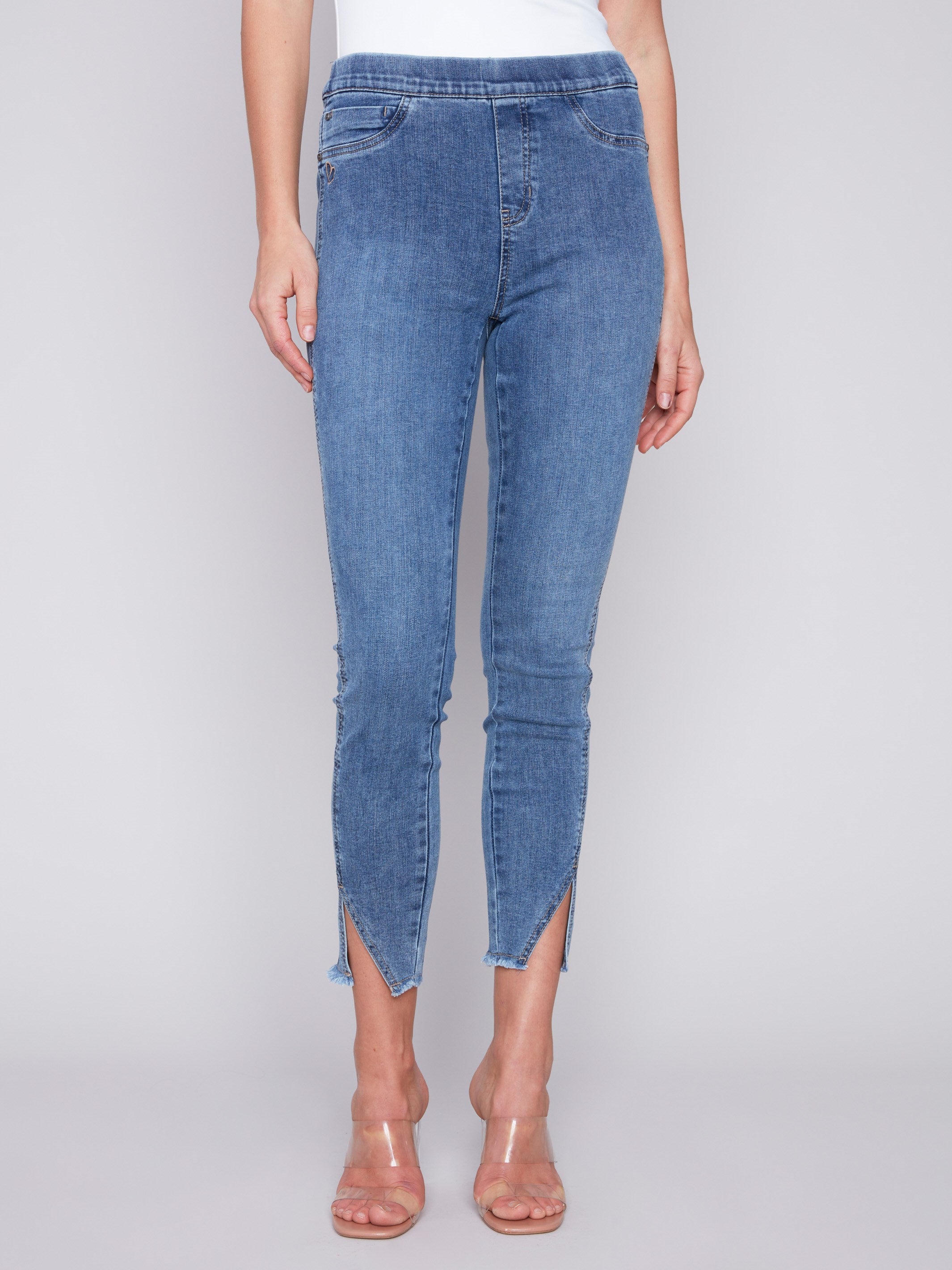 Charlie B - Pull-On Stretch Twill Jean With Side Hem Bow Detail