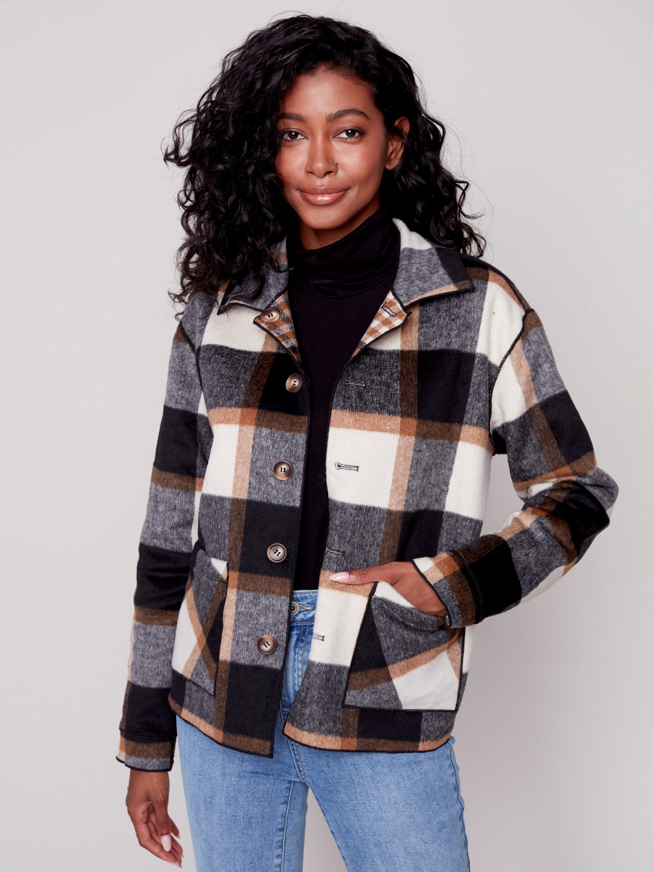 Jodifl Plaid Jacket with Collared Neckline, Chest Pockets, and Long Sl –  jfybrand