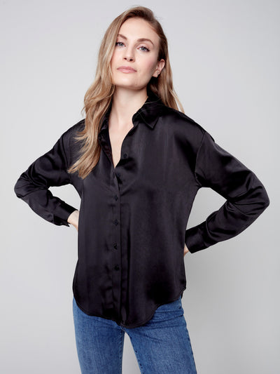 Charlie B Satin Front Top with Jersey Back - Eclections Boutique