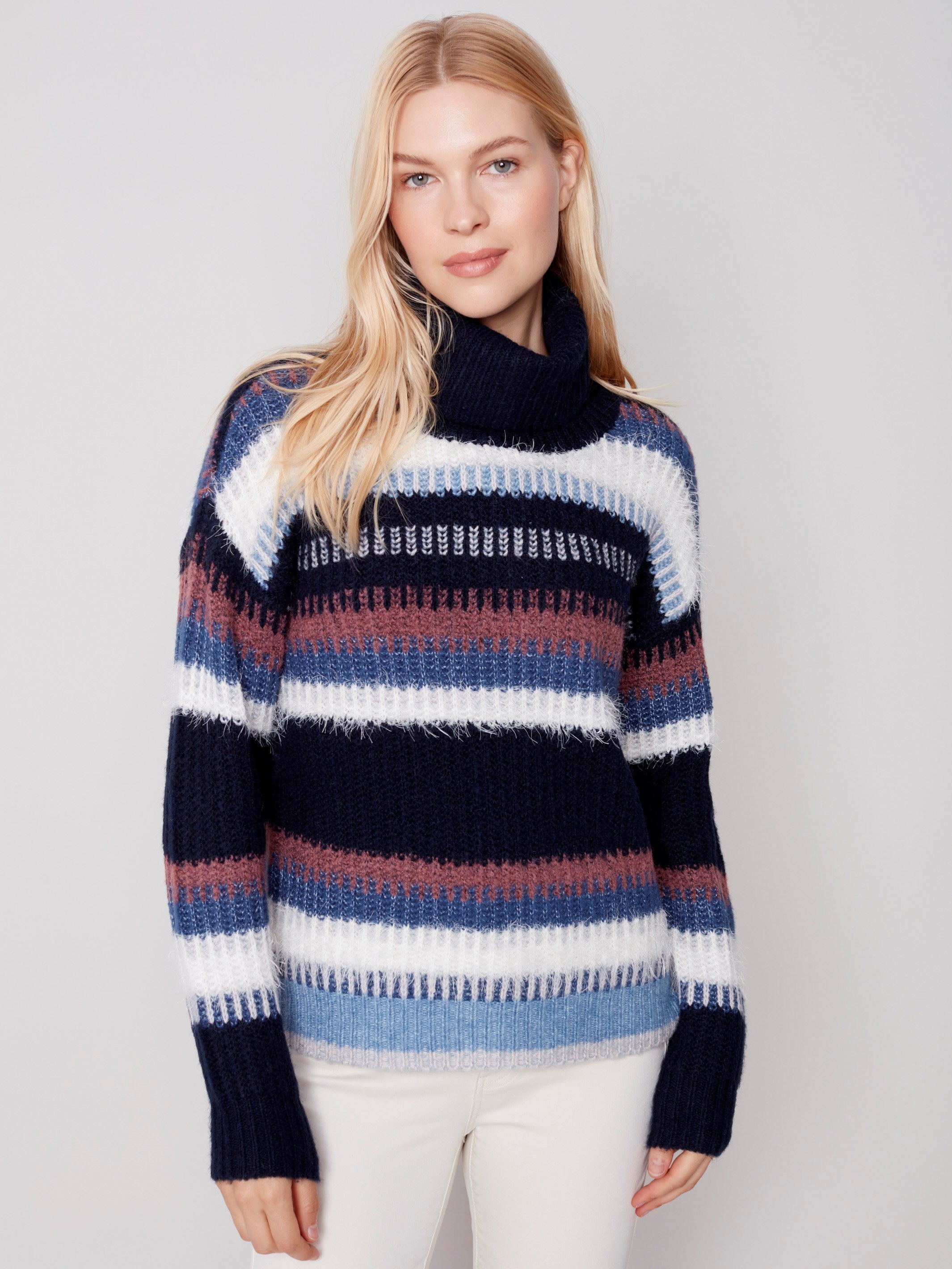 Charli blue multi clearance striped knit sweater